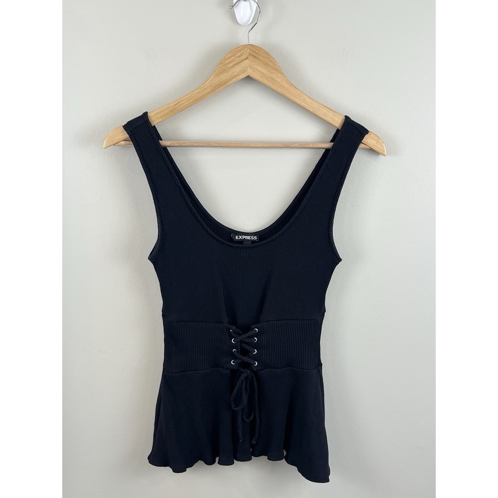 Express Y2K Lace‎ Up Corset Top Womens Grunge Whimsey Goth Festival Black Sz XS